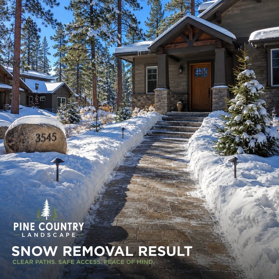Snow removal result — a cleanly cleared front walkway